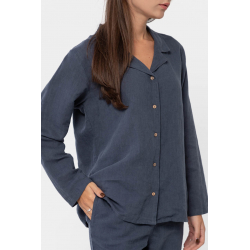 Домашние женские штаны со льна Lotus Home - Bruma синий S, , 7