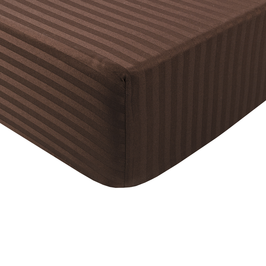 Простынь Iris Home Отель - Сатин Страйп 1*1 кофе 100*200*25 на резинке