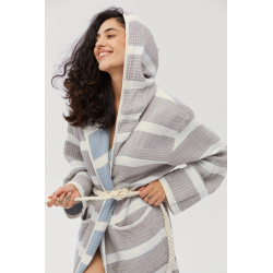 Халат Lotus Home - Milana muslin beige-lead blue L/XL, , 4