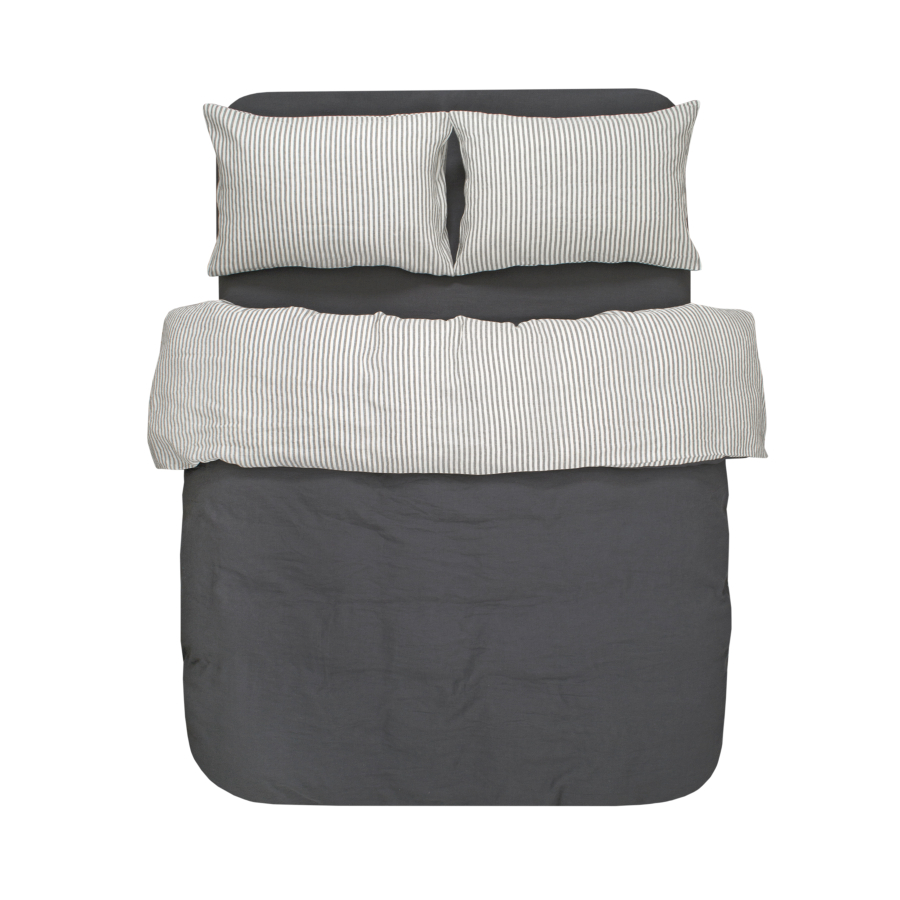 Постельное белье со льна Lotus Home - Karlin stripe linen антрацит евро