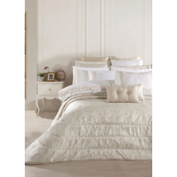 Набор постельного белья с вышивкой и жаккардовым покрывалом Dantela Vita - Angelina bej бежевый евро, , 3