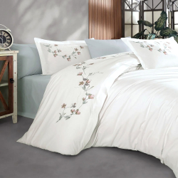 Постельное белье Dantela Vita поплин с вышивкой - Carmen beyaz белый евро, , 3