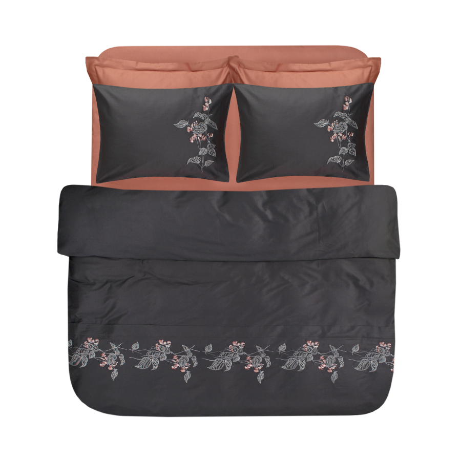 Постельное белье Dantela Vita сатин с вышивкой - Efra antrasit антрацит евро