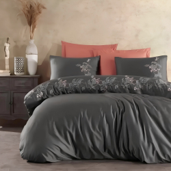 Постельное белье Dantela Vita сатин с вышивкой - Efra antrasit антрацит евро, , 3