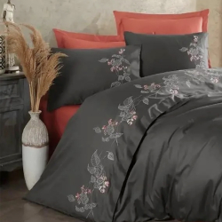 Постельное белье Dantela Vita сатин с вышивкой - Efra antrasit антрацит евро, , 4