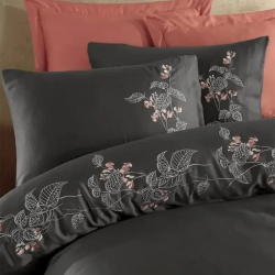 Постельное белье Dantela Vita сатин с вышивкой - Efra antrasit антрацит евро, , 5