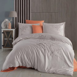 Постельное белье Dantela Vita сатин с вышивкой - Blesk bej бежевый евро, , 3