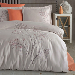 Постельное белье Dantela Vita сатин с вышивкой - Blesk bej бежевый евро, , 4