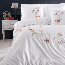 Постельное белье Dantela Vita сатин с вышивкой - Felicita beyaz белый евро, , 3