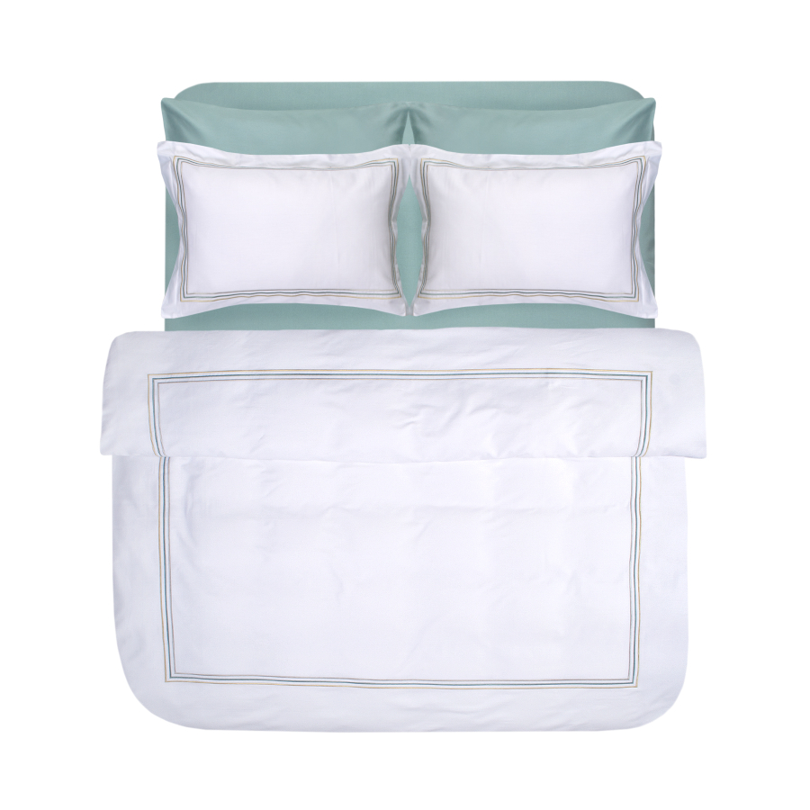 Постельное белье Dantela Vita сатин с вышивкой - Florentino beyaz-mint белый-ментоловый евро