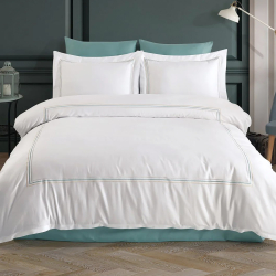 Постельное белье Dantela Vita сатин с вышивкой - Florentino beyaz-mint белый-ментоловый евро, , 3