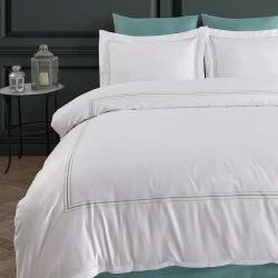 Постельное белье Dantela Vita сатин с вышивкой - Florentino beyaz-mint белый-ментоловый евро, , 4