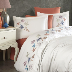 Постільна білизна Dantela Vita сатин з вишивкою - Hazan beyaz білий сімейний, , 4