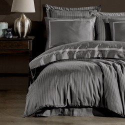 Постельное белье Dantela Vita сатин с вышивкой - Imge gri серый евро, , 4