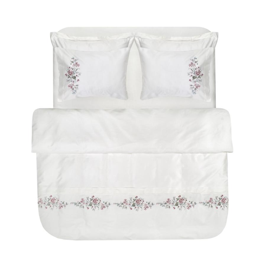 Постельное белье Dantela Vita сатин с вышивкой - Efsa krem кремовый евро