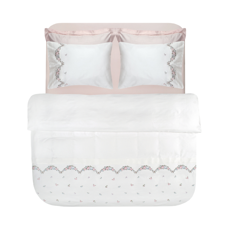 Постельное белье Dantela Vita сатин с вышивкой - Lara krem кремовый евро