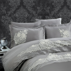 Постельное белье Dantela Vita сатин с кружевом - Jenna antrasit антрацит евро, , 3