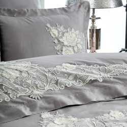 Постельное белье Dantela Vita сатин с кружевом - Jenna antrasit антрацит евро, , 4