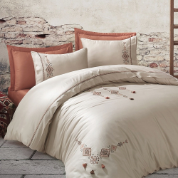 Постельное белье Dantela Vita сатин с вышивкой - Tilbe bej бежевый евро, , 3