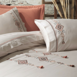 Постельное белье Dantela Vita сатин с вышивкой - Tilbe bej бежевый евро, , 4