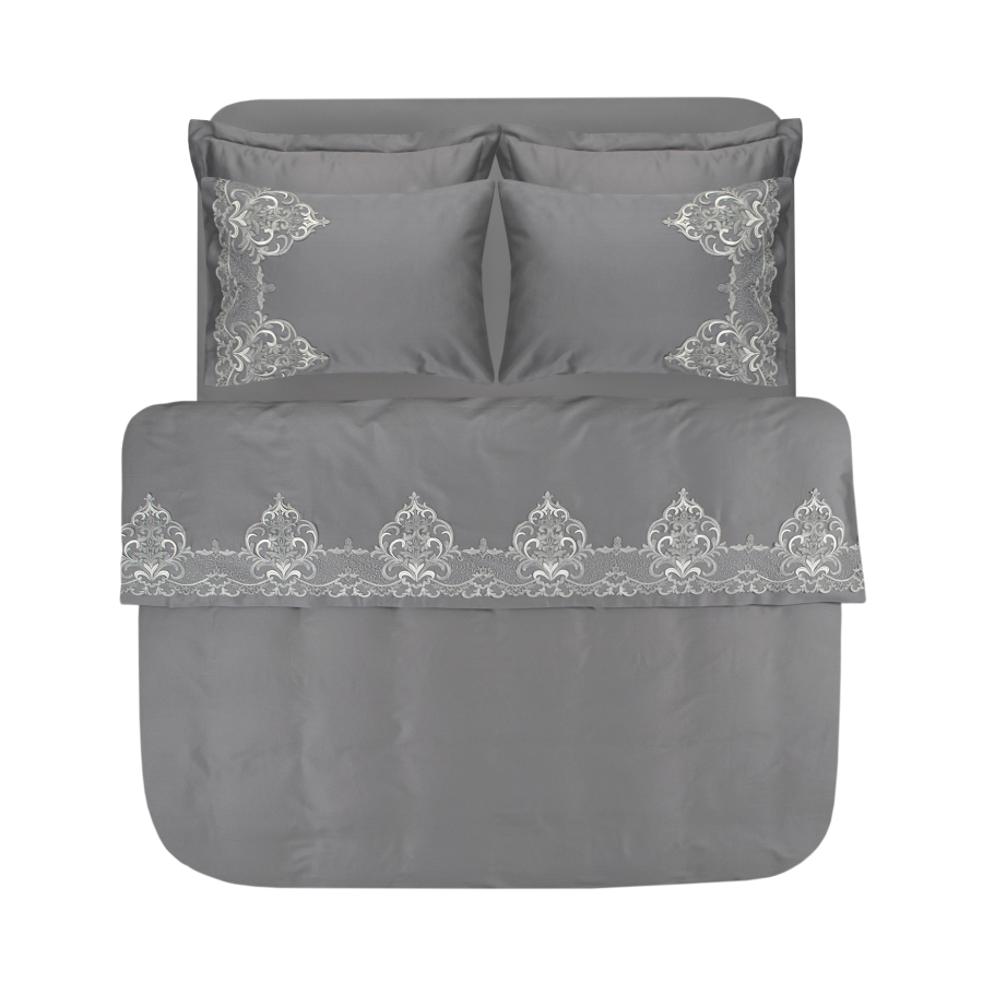 Постельное белье Dantela Vita сатин с кружевом - Valencia antrasit антрацит евро