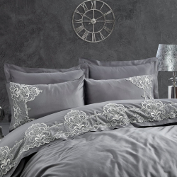 Постельное белье Dantela Vita сатин с кружевом - Valencia antrasit антрацит евро, , 3
