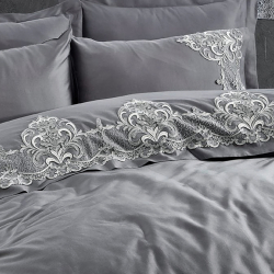 Постельное белье Dantela Vita сатин с кружевом - Valencia antrasit антрацит евро, , 4
