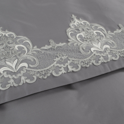 Постельное белье Dantela Vita сатин с кружевом - Valencia antrasit антрацит евро, , 6