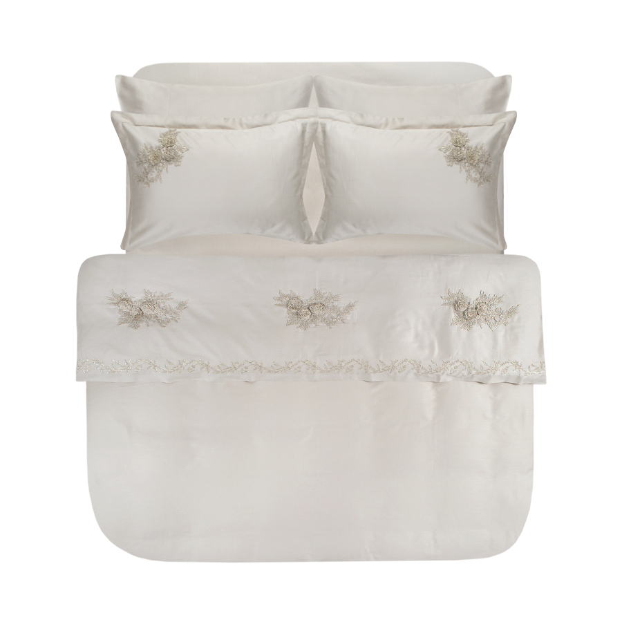 Постельное белье Dantela Vita сатин с кружевом - Safir bej бежевый евро