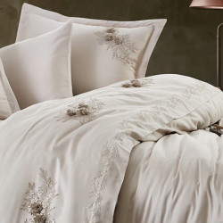 Постельное белье Dantela Vita сатин с кружевом - Safir bej бежевый евро, , 4