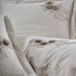 Постельное белье Dantela Vita сатин с кружевом - Safir bej бежевый евро, , 5