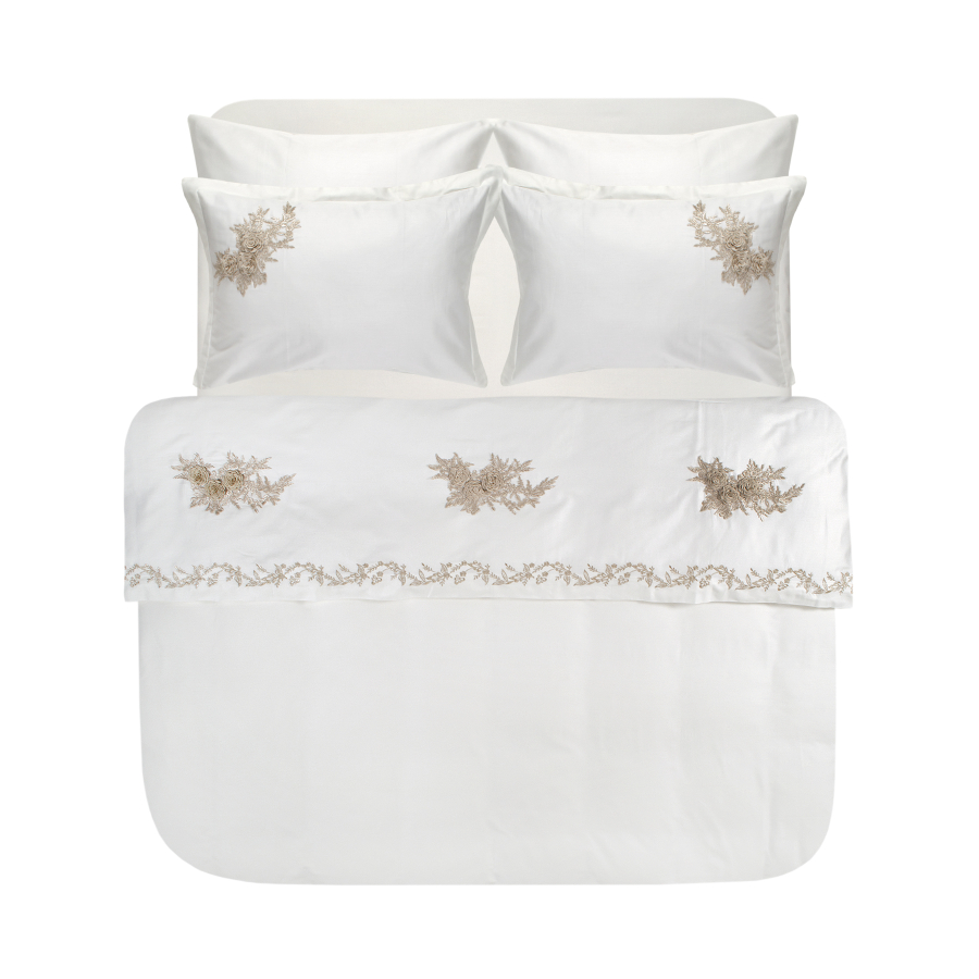 Постельное белье Dantela Vita сатин с кружевом - Safir krem кремовый евро