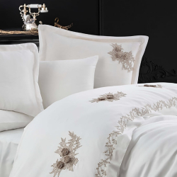 Постельное белье Dantela Vita сатин с кружевом - Safir krem кремовый евро, , 4