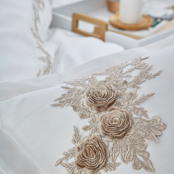 Постельное белье Dantela Vita сатин с кружевом - Safir krem кремовый евро, , 5