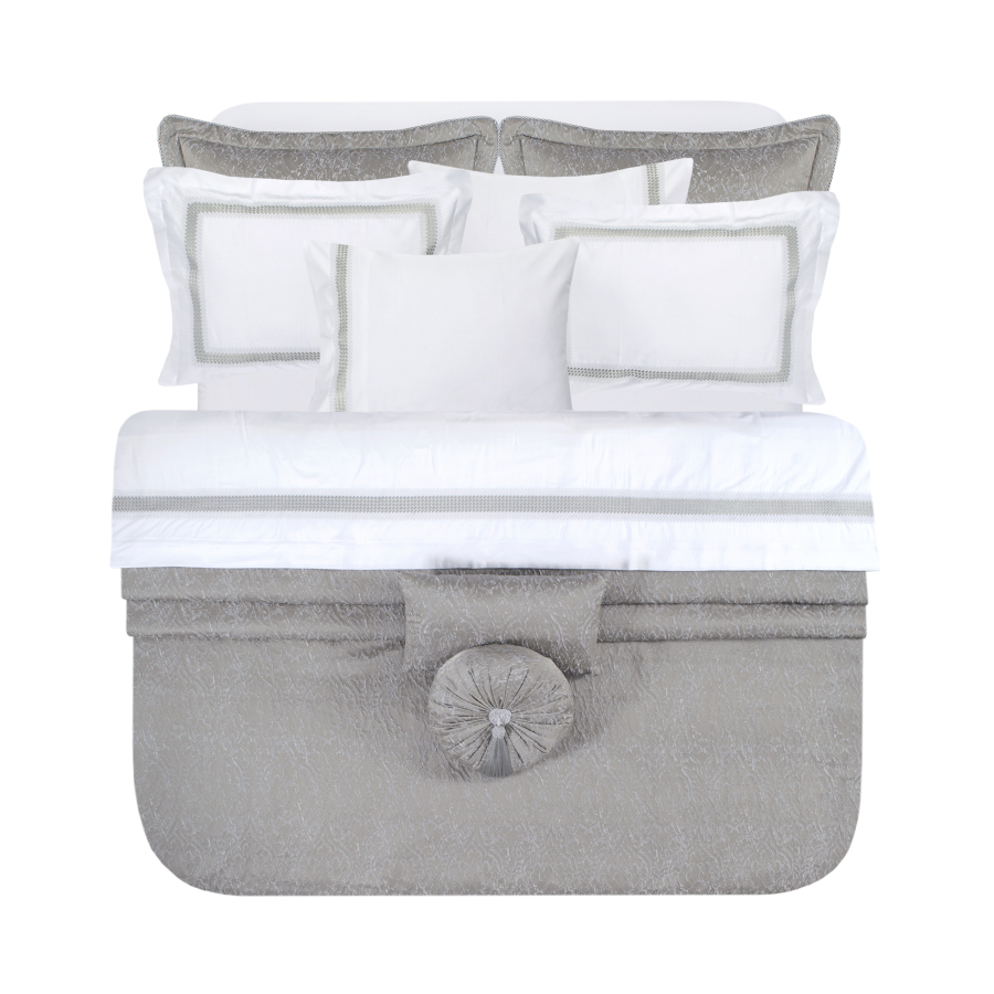 Набор постельного белья с вышивкой и жаккардовым покрывалом Dantela Vita - Katrina gri серый евро