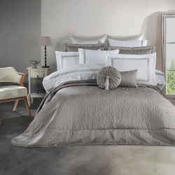 Набор постельного белья с вышивкой и жаккардовым покрывалом Dantela Vita - Katrina gri серый евро, , 3