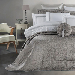 Набор постельного белья с вышивкой и жаккардовым покрывалом Dantela Vita - Katrina gri серый евро, , 4