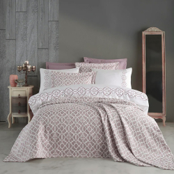 Набор постельного белья с вышивкой и жаккардовым покрывалом Dantela Vita - Victoria pudra пудра евро, , 3