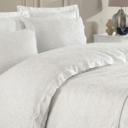 Набор постельного белья с кружевом и покрывалом пике Dantela Vita - Serafina krem кремовый евро, , 3