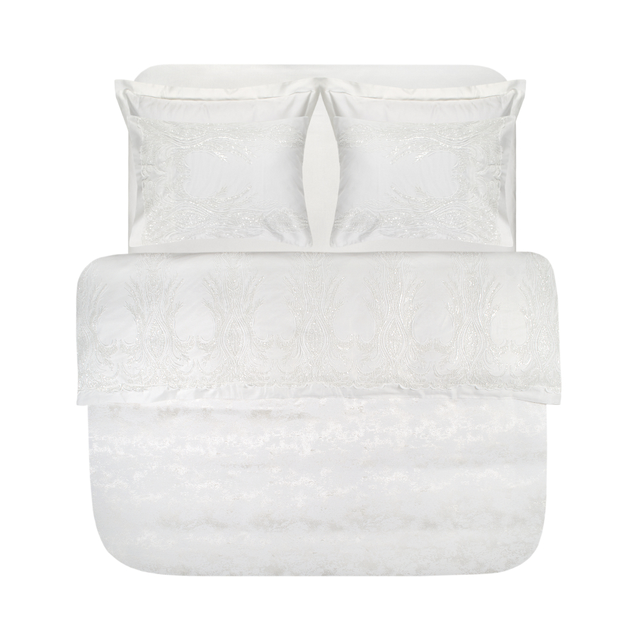 Набор постельного белья с кружевом и покрывалом пике Dantela Vita - Mira Bella krem кремовый евро