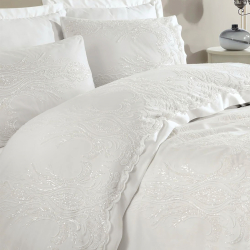 Набор постельного белья с кружевом и покрывалом пике Dantela Vita - Mira Bella krem кремовый евро, , 3