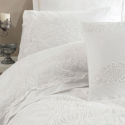 Набор постельного белья с кружевом и покрывалом пике Dantela Vita - Mira Bella krem кремовый евро, , 4