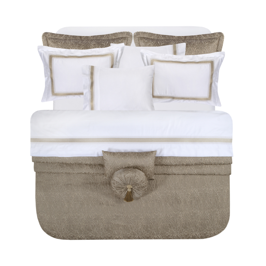 Набор постельного белья с вышивкой и жаккардовым покрывалом Dantela Vita - Katrina bej бежевый евро