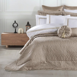 Набор постельного белья с вышивкой и жаккардовым покрывалом Dantela Vita - Katrina bej бежевый евро, , 4