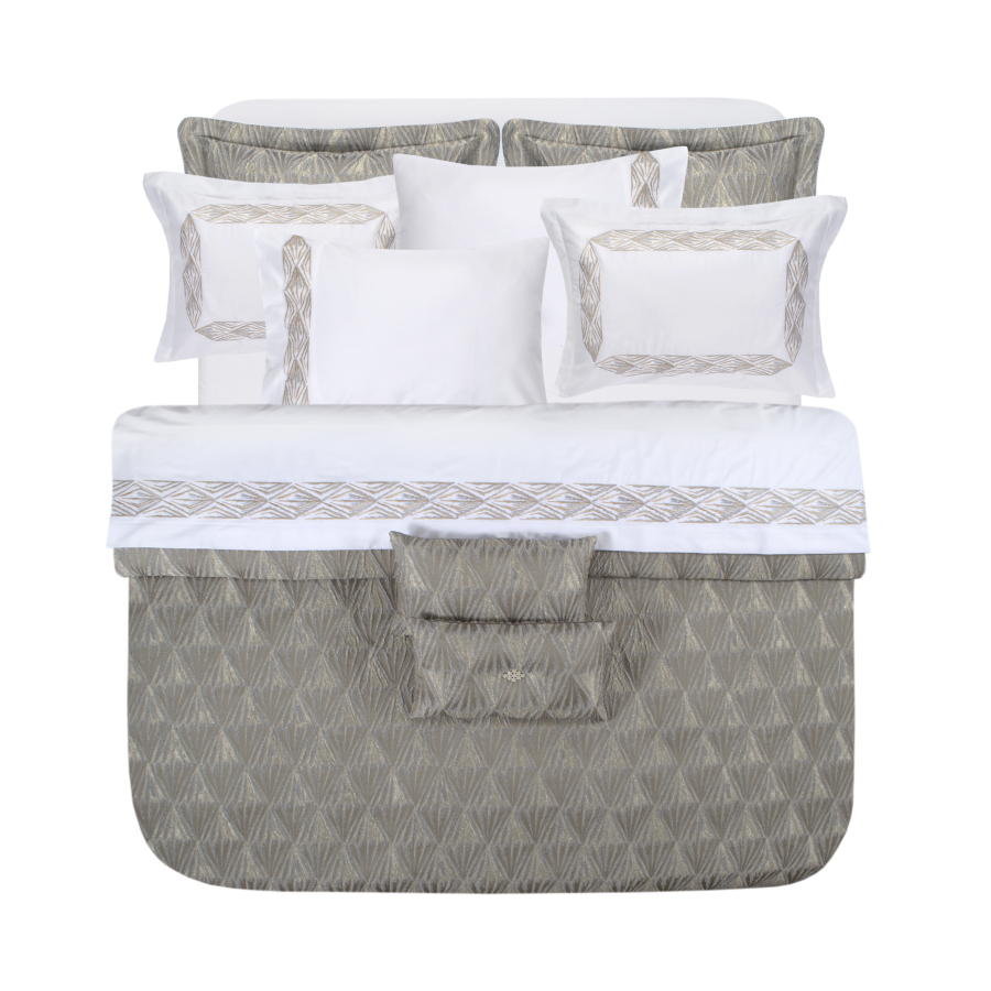 Набор постельного белья с вышивкой и жаккардовым покрывалом Dantela Vita - Alina gri-bej евро