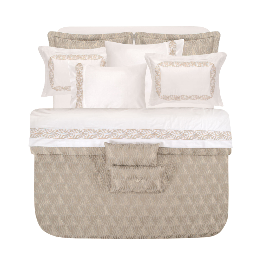 Набор постельного белья с вышивкой и жаккардовым покрывалом Dantela Vita - Alina bej-gold евро