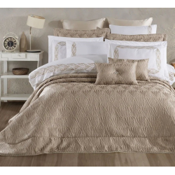 Набор постельного белья с вышивкой и жаккардовым покрывалом Dantela Vita - Alina bej-gold евро, , 3