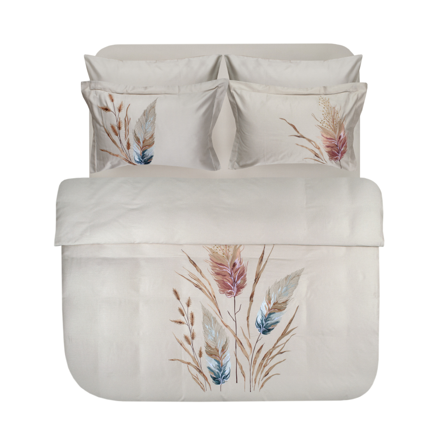 Постельное белье Dantela Vita сатин с вышивкой - Bohem bej бежевый евро