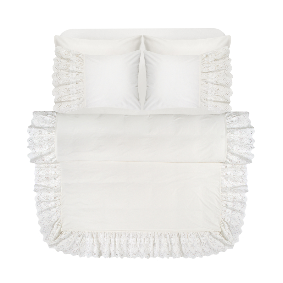 Постельное белье Dantela Vita поплин с кружевом - Romantica krem кремовый евро