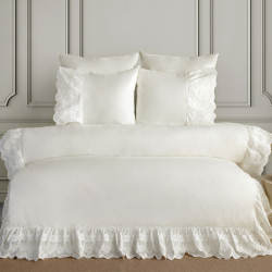 Постельное белье Dantela Vita поплин с кружевом - Romantica krem кремовый евро, , 3